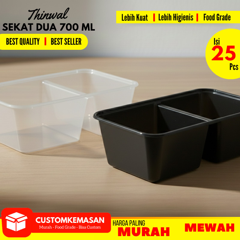 Thinwall sekat 2/thinwall sekat/thinwall 700ml sekat/thinwall 2 sekat +tutup/thinwall 2 sekat