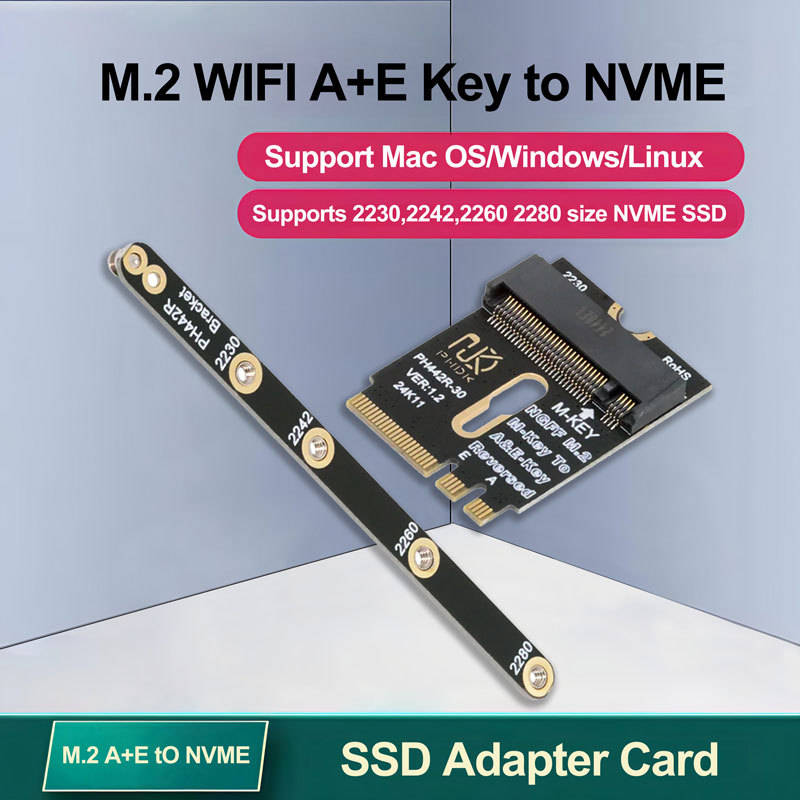 M.2 Key A+E to NVME SSD Adapter M.2 WIFI Interface A/E Key to M Key gen3 X4 for 2230 2242 2260 2260 