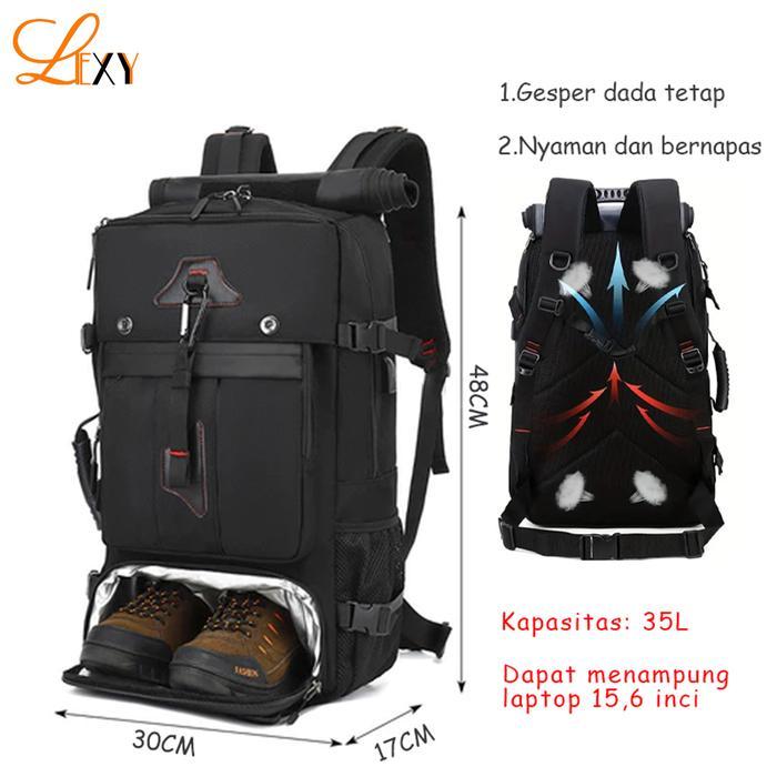 PROMO  LEXY Tas Travel Backpack Pria 3in1 70L/60L/35L Tahan Air Bahan Oxford Kapasitas 35-70L Port U