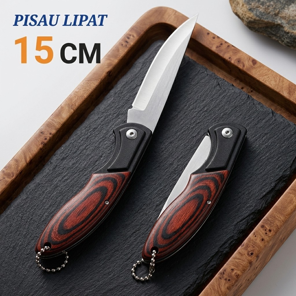GROSIR Original Premium Pisau Lipat Kayu Portabel Motif Natural Klasik Survival