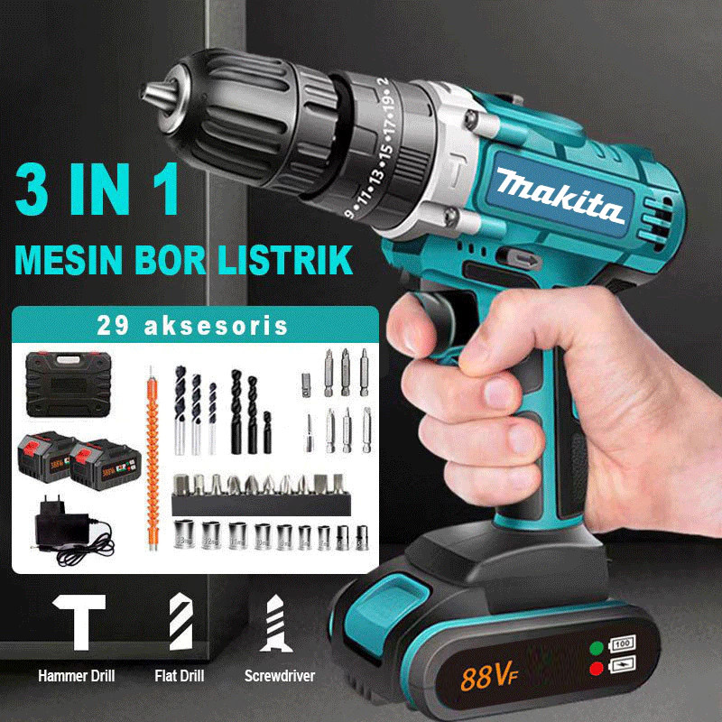 bor listrik 88vf Mesin bor 2baterai cas 10mm bor listrik murah bor tangan baterai besi tembok Beton 