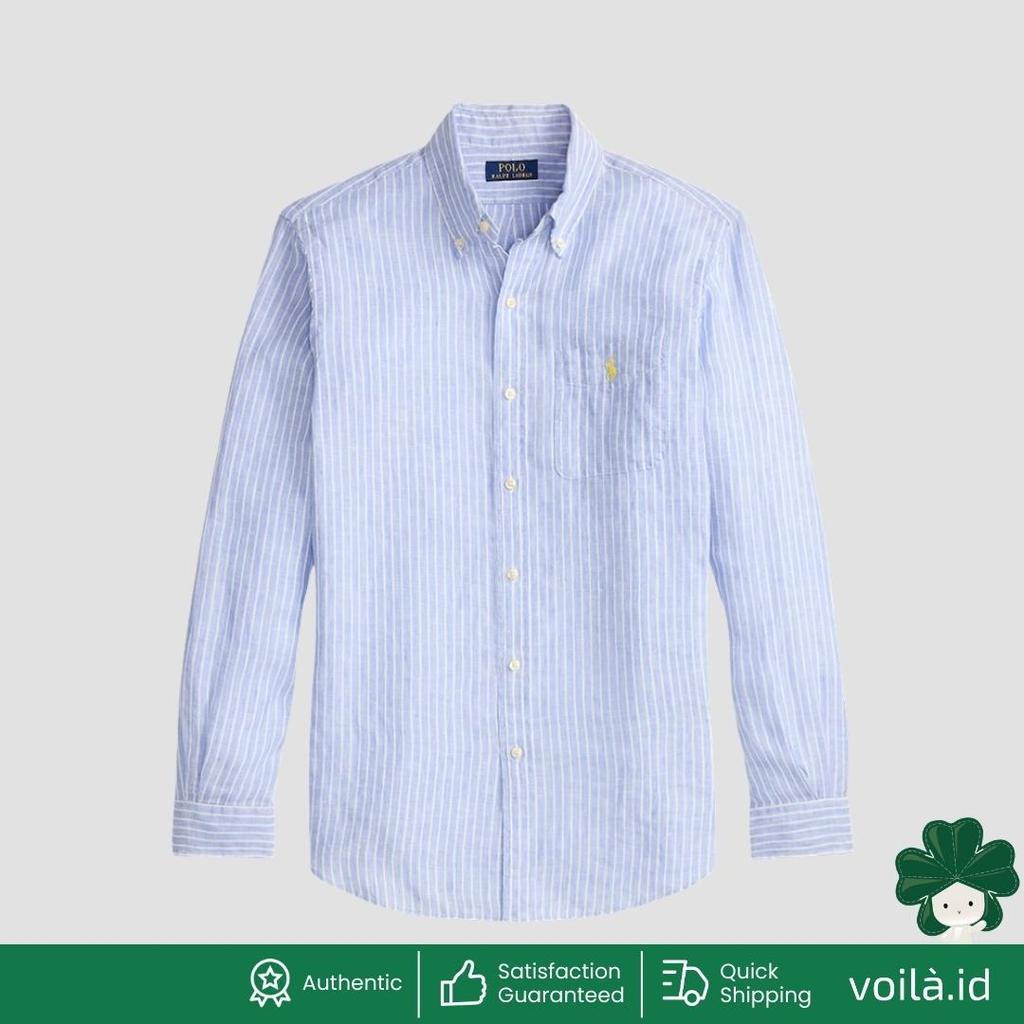 Custom Fit Striped Linen Shirt Harbour Island Blue White