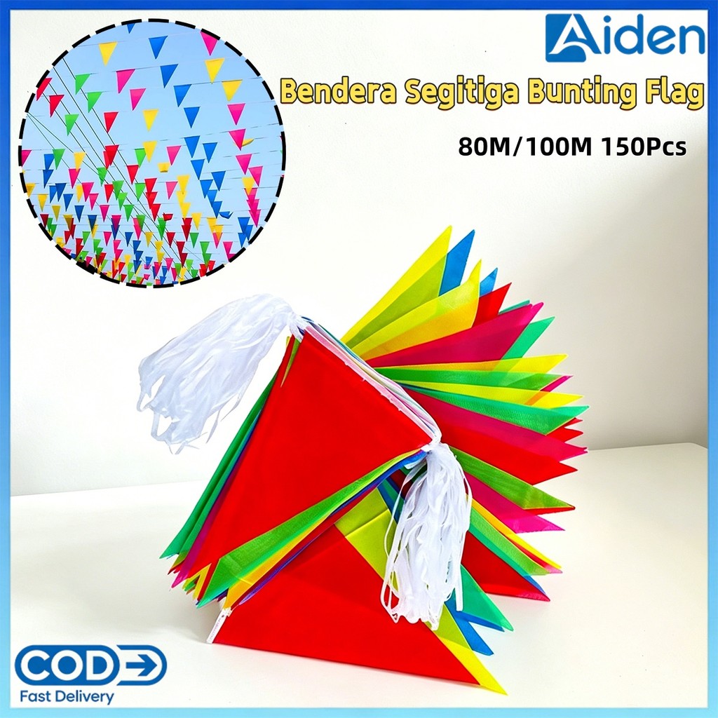 Bendera Segitiga Bunting Flag|80M 100M 150Pcs|Ukuran 16x26CM 20x30CM|Kain Poliester Anti Luntur Taha