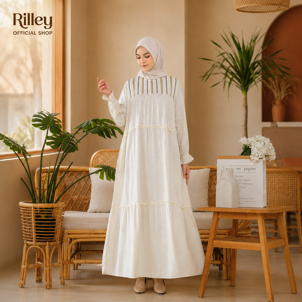 RILLEY - Gamis Kezia | Dress Panjang Muslim Wanita | Gamis Wanita Terbaru Bahan Linen
