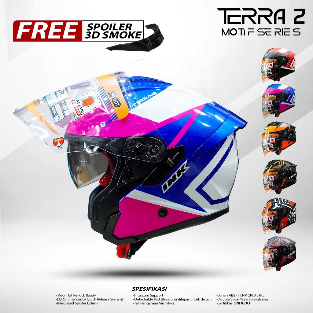 INK TERRA 2 MOTIF DOUBLE VISOR FREE SPOILER 3D - Helm ink terra2 Motif SNI Original INK Helmet