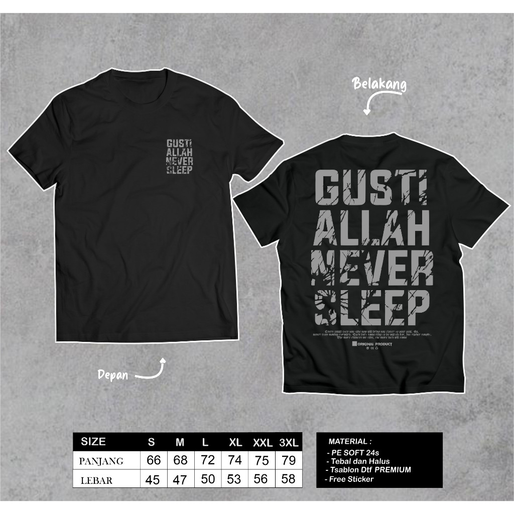 Kaos Gusti allah never sleep viral free sticker
