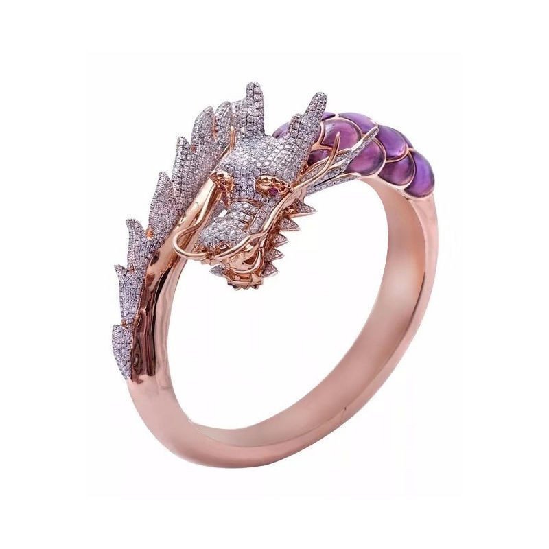 New Men's Hot Style Domineering Dragon Head Inlaid Diamond Lucky Ring Zodiac Ring