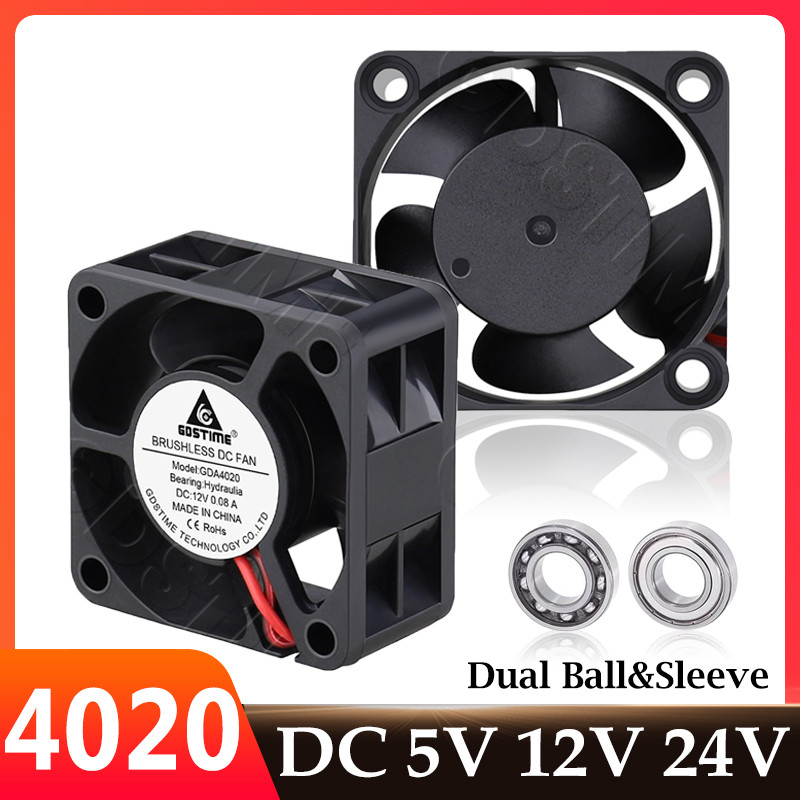 Gdstime 4020 Fan 24V 12V 5V Cooling Fan 40mm Dual Ball 3D Printer Fan 40x40x20mm 2PIN Brushless DC A