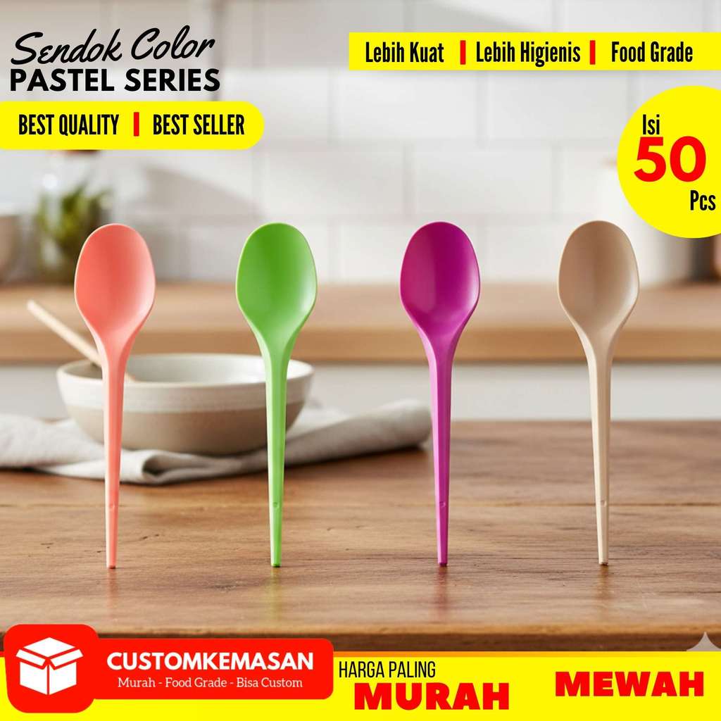 Sendok Plastik Warna Warni / Sendok Plastik 50pcs / Sendok Plastik  / Sendok Warna Pastel