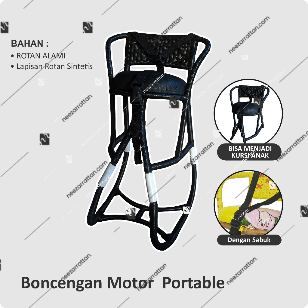 Jok Kursi Portable Boncengan Anak Rotan Motor Matic, Bebek Rotan