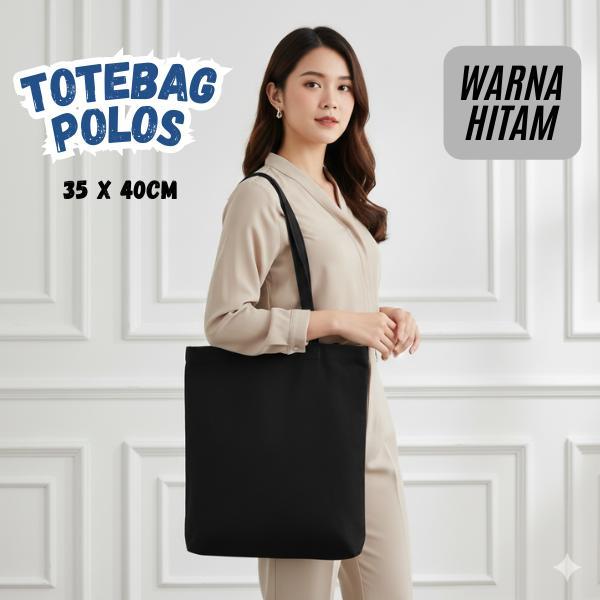 Totebag Hitam Polos Kanvas 35x40cm Totebag Serbaguna Premium, Tahan Lama, Model Simple Elegan, Kuat 