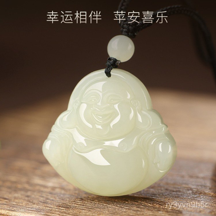 Hetian Jade Maitreya Buddha Pendant for Women Jade Buddha Head Pendant Necklace Small Buddha Jade Pe