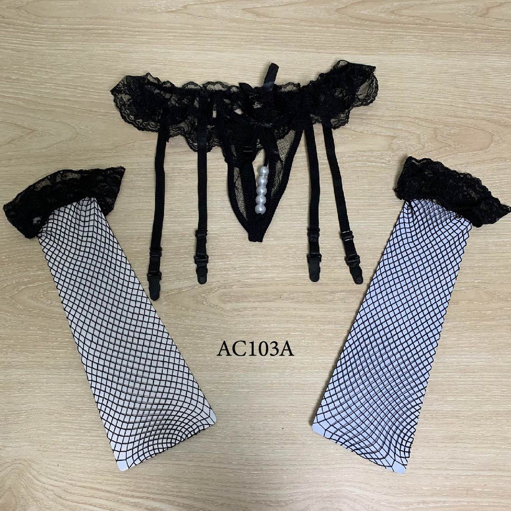 One Set Stocking Garter Belt + Stocking Aksesoris Lingerie Modern Ac103A