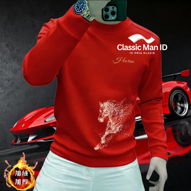 New Year Red Sweatshirt Men's Red Clothes New Festive Casual Tops T-shirt