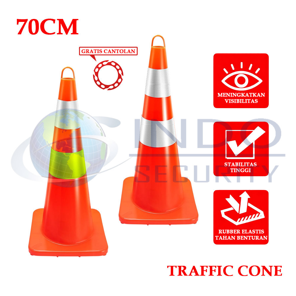 Traffic Cone 70CM Rubber - Kerucut Lalu Lintas Karet Lentur Elastis