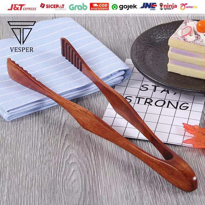 wooden food tong clip / capitan makanan kayu BBQ kue roti daging sayur - CAPITAN KAYU