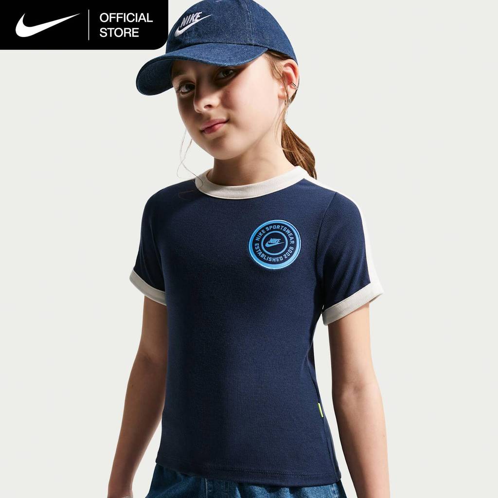 Nike Older Kids' (Girls') Sportswear Short-Sleeve Rib Top - Midnight Navy [IF2757-410]