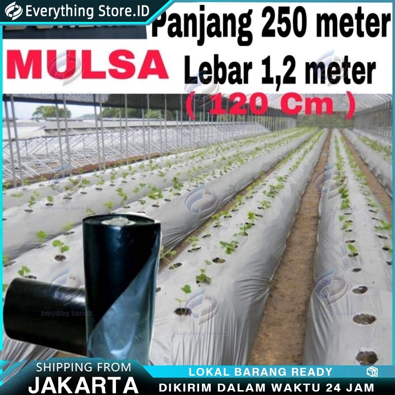 Mulsa Plastik Hitam Perak 1 Roll (250m x 120cm) - Plastik Mulsa Pertanian Premium