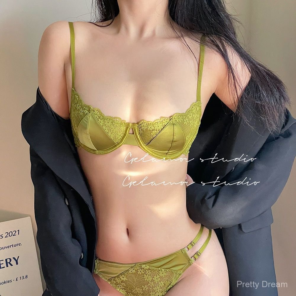 [Pretty Dream] Lingerie renda setengah cup ultra tipis bergaya Prancis yang seksi untuk wanita, memb