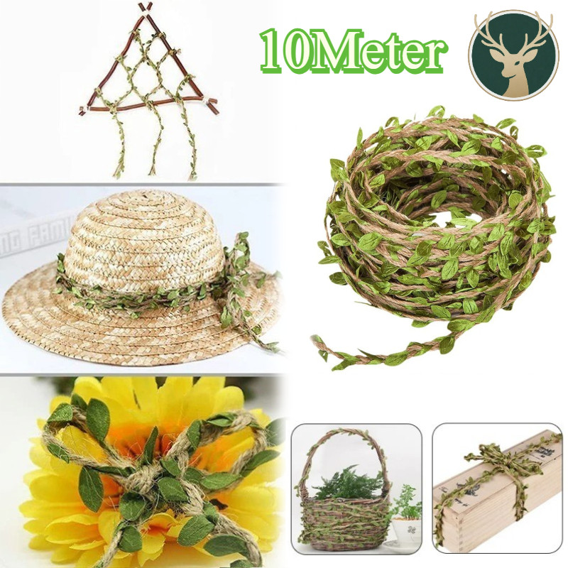 10Meter/Roll Kerajinan Craft DIY/ Tali Goni Motif Daun Hijau Pita Goni Dekorasi Hiasan Daun/ Tali Ra