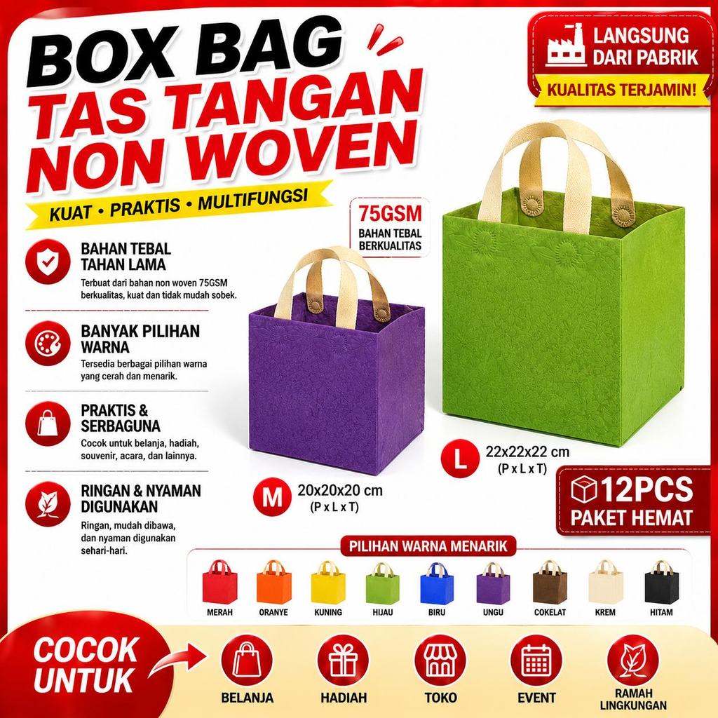 Tas Hajatan Spunbond Box20x20x20  22x22x22 / Goodie bag Hajatan Spunbond Jahit Benang