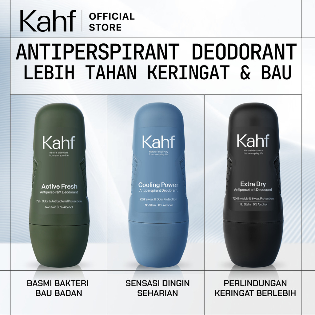 Triple Pack Kahf Deodorant Roll On Antiperspirant 45 ml - 3 pcs Deodoran Pria Freshness All Day, 0% 