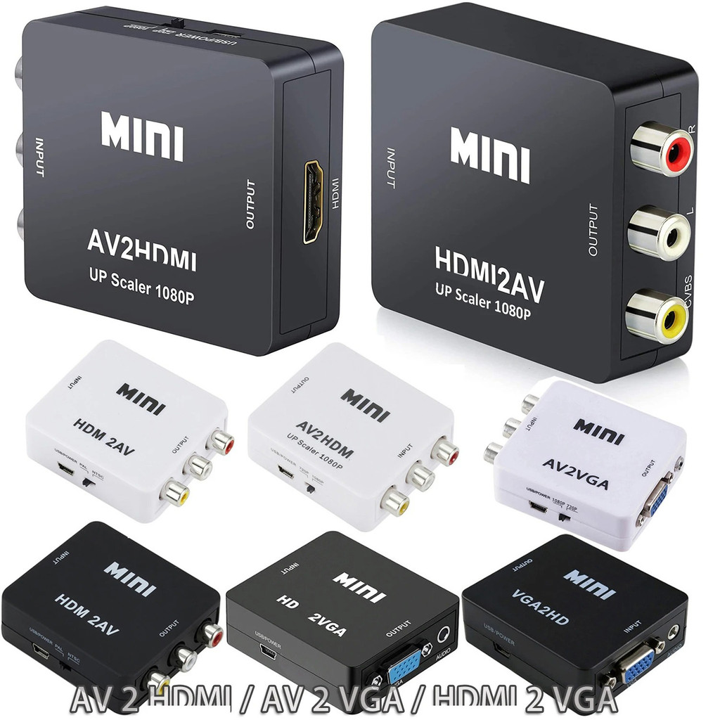 For HDMI to RCA Converter VGA to AV CVBS AV2HD 1080P L/R Output Video Auo Adapter Box PAL/NTSC for P