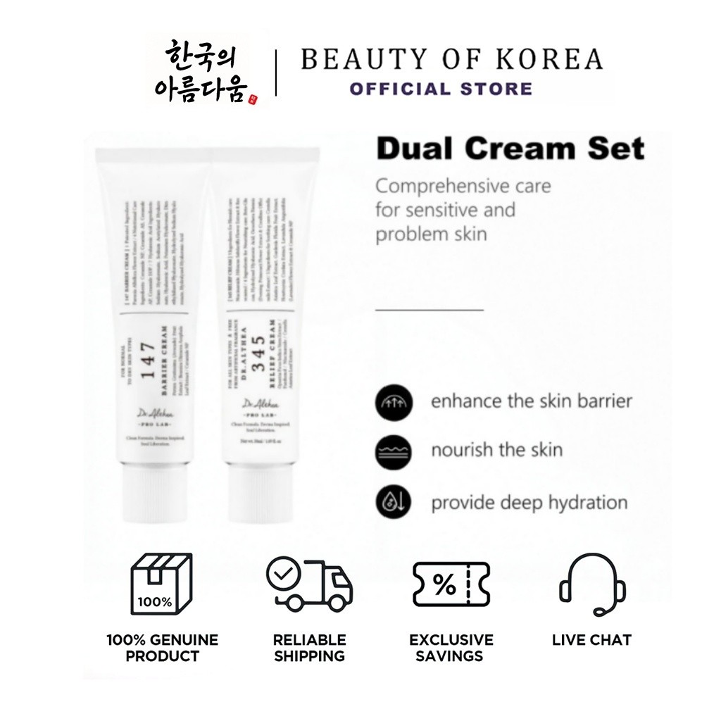 [Beauty Of Korea] Dr.Althea Dual Cream Set | 345 Relief Cream/Care Post Acne Cream & 147 Barrier Cre