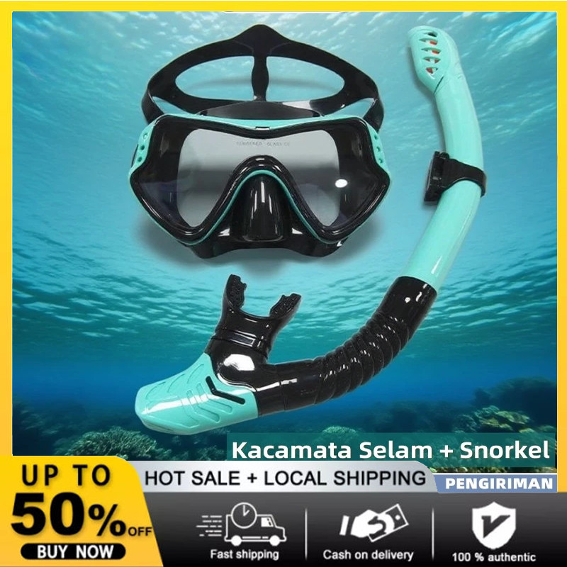 Set Kacamata Selam dan Renang Snorkel Anti-kabut Diving Kacamata Renang Snorkeling Mask Kacamata Sel