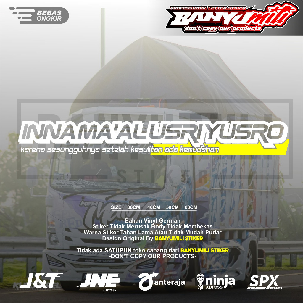 STICKER KACA TRUCK INNAMAALUSRI YUSRO CUTTING STICKER TRUCK PICKUP MOBIL STICKER KACA TRUCK STICKER 