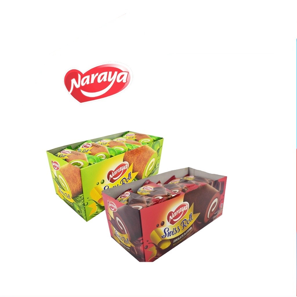 [UniGrosir] Naraya Swiss Roll Cake Chocolate - Pandan 20 pcs BOX
