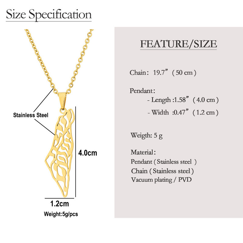 Israel Palestine Map Pendant Necklace Country Geography Hollow Stainless Steel Chain Necklaces For W
