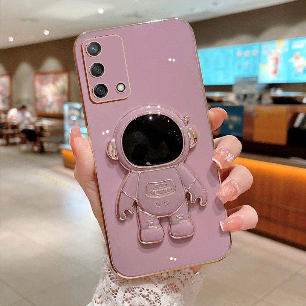 Soft Case Oppo A54 A74 A95 4G Casing Silikon Dudukan Lipat Astronot Plating Handphone