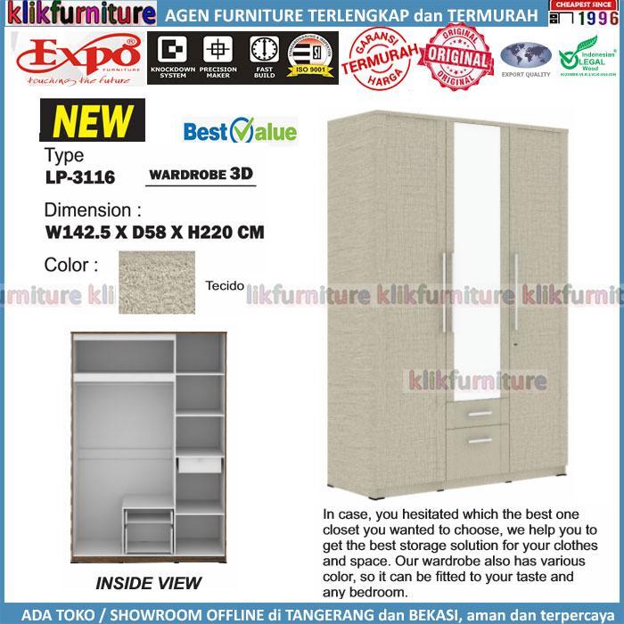 MEGA SALE LP 3116 EXPO Lemari Pakaian 3 Pintu Jumbo TECIDO