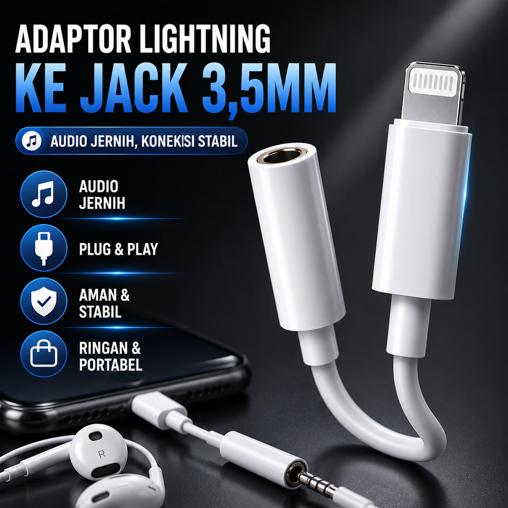 Adaptor Konektor Lightning iPhone Ke Jack Audio 3,5 mm Headset Konverter Cable Style