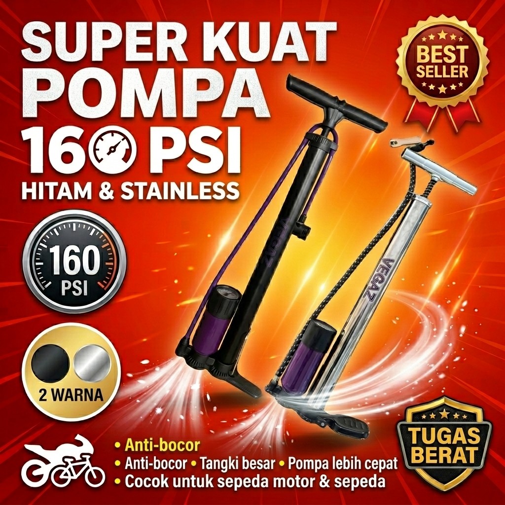 Pompa sepeda besar isi angin sepeda pompa angin besar pompa ban motor 160PSI