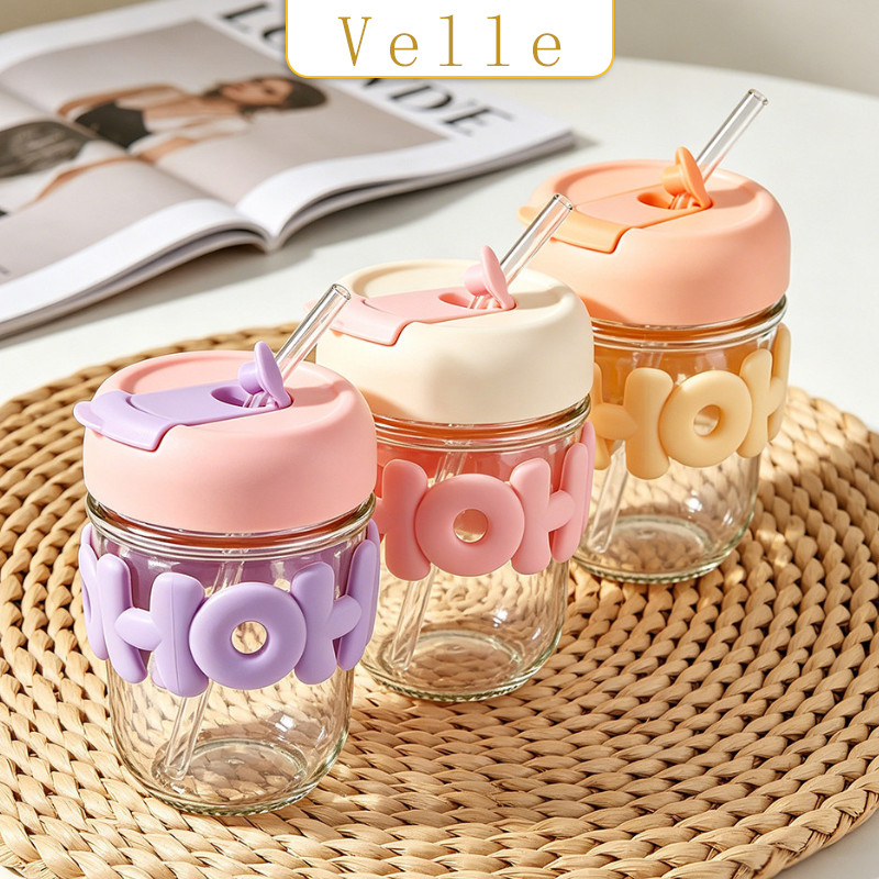 VELLE 3pcs Gelas Sedotan Bermotif 350ml / Gelas Mug Lucu/ Cangkir Minum dengan Sedotan