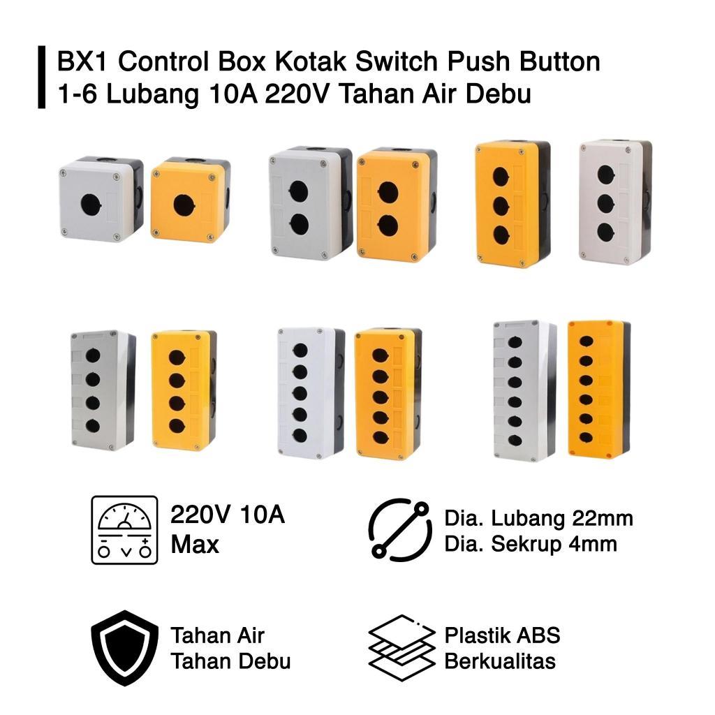 Control Box Kotak Switch Push Button 1 2 3 4 Lubang 22mm Putih Kuning BX1 Tombol Kotak 10A 220V ABS 