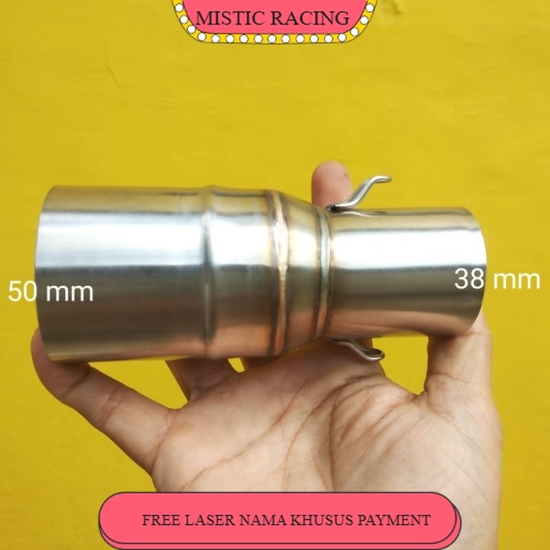 Sambungan knalpot universal inlet 38 mm ke inlet 50 mm bahan stainless