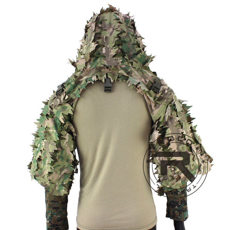 ROCOTACTICAL Tactical Ghillie Suit Breathable Ghillie Viper Hood with 3D Leafy Stripes Sniper Coat f