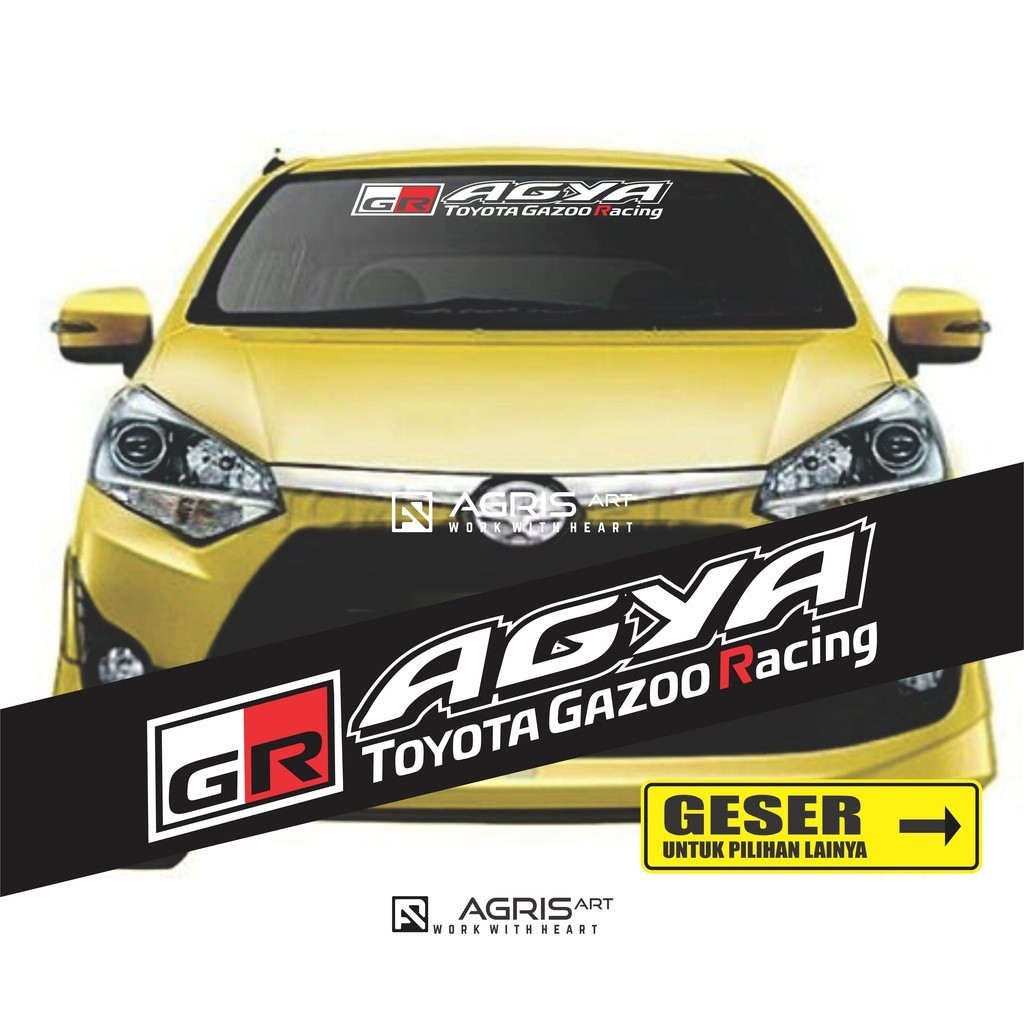 cutting sticker stiker AGYA GR TOYOTA GAZOO RACING kaca depan reflektif nyala pada malam hari