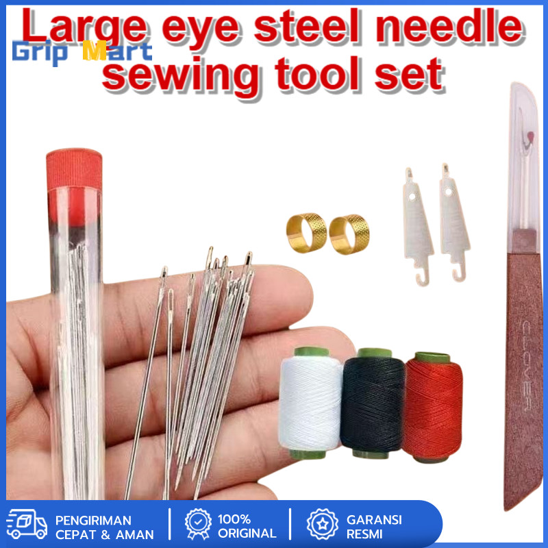 Set jarum jahit tangan 34 buah, jarum lubang besar, jarum lansia, jarum rumah tangga, jarum jahit ta