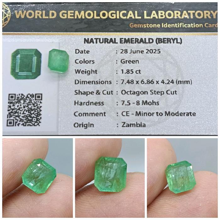 Natural Emerald beryl Zambia 1,8 ct memo WGL Zamrud Afrika Bagus Minor