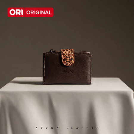 Alona Sekar Dompet Kulit Wanita Batik Wallet Lipat Mini Kulit Sapi Asli Kancing Ringan Premium Awet