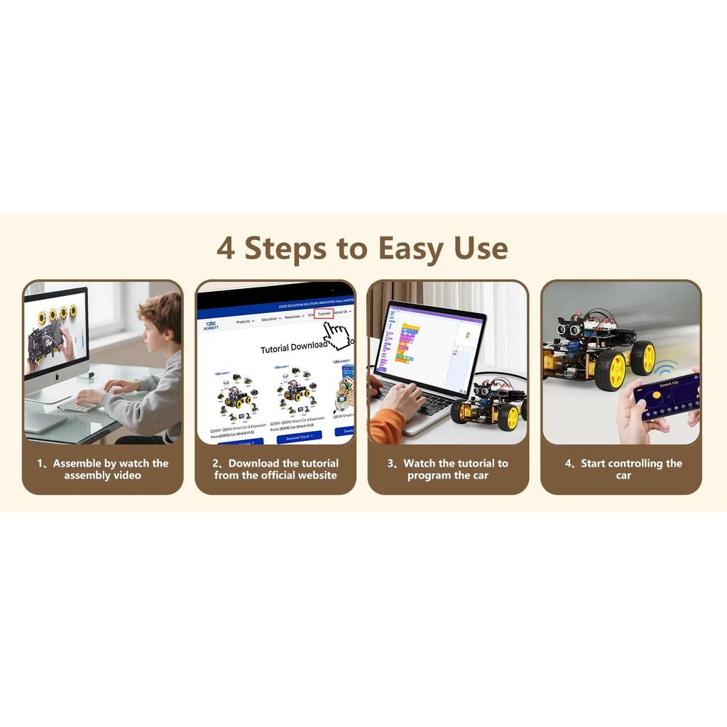 Kit Robotika ACEBOTT untuk Anak-Anak, Kit Mobil Robot Pintar Kompatibel dengan Arduino & Scratch, Ma