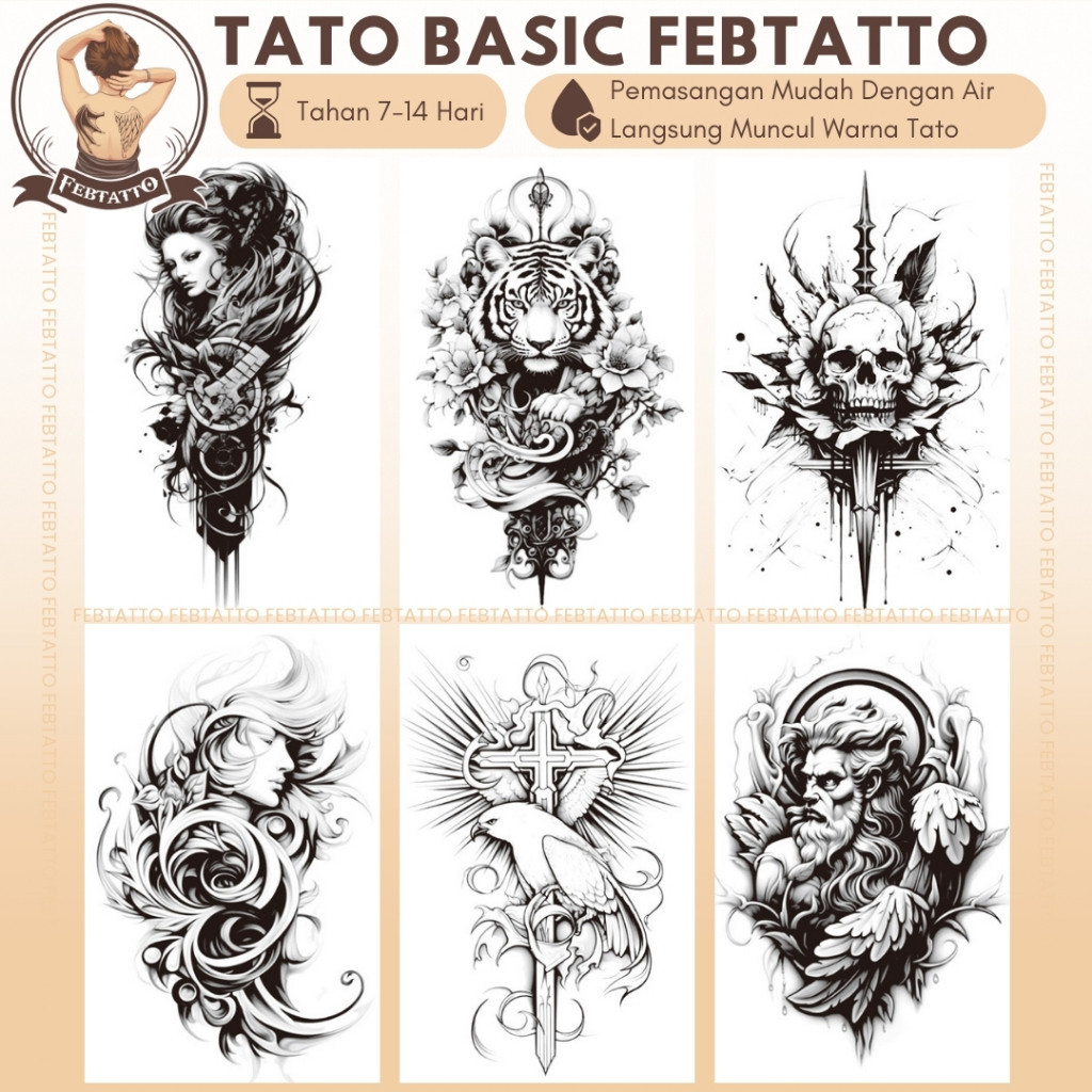 TERBARU Stiker Tato Temporer Tahan 1-2 Minggu 11x21cm Tatto Temporary Semi Permanent wanita tengkora