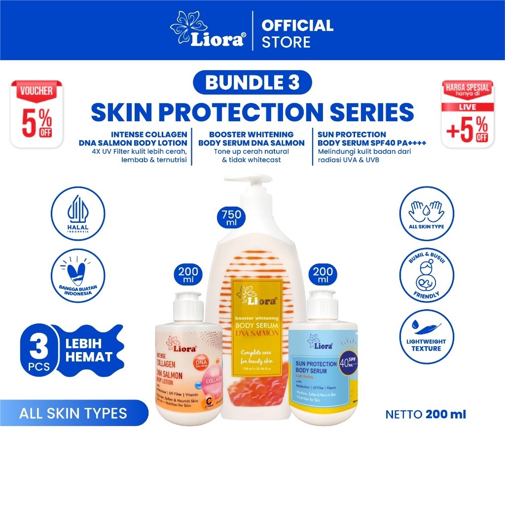 [Paket Hemat DNA SERIES] Liora Body Serum Dna Salmon 750ml + Liora Intense Collagen Body Lotion 200 