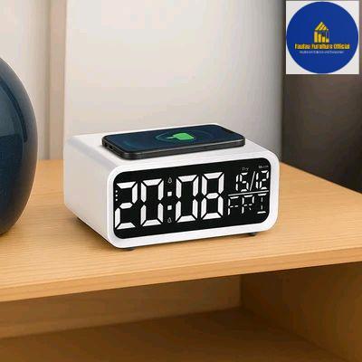 Jam Meja Digital LED Dengan Qi Wireless Phone Fast Charger Zt Desain Modern - Putih