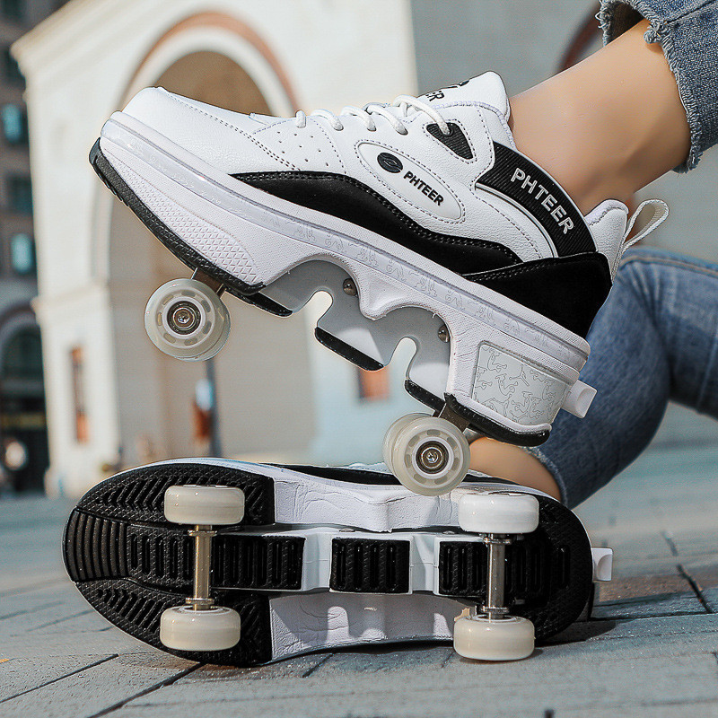 Sepatu Berjalan Transformasi Empat Roda Anak Laki-laki Perempuan Roda Ganda Anak dengan Roda Sepatu 