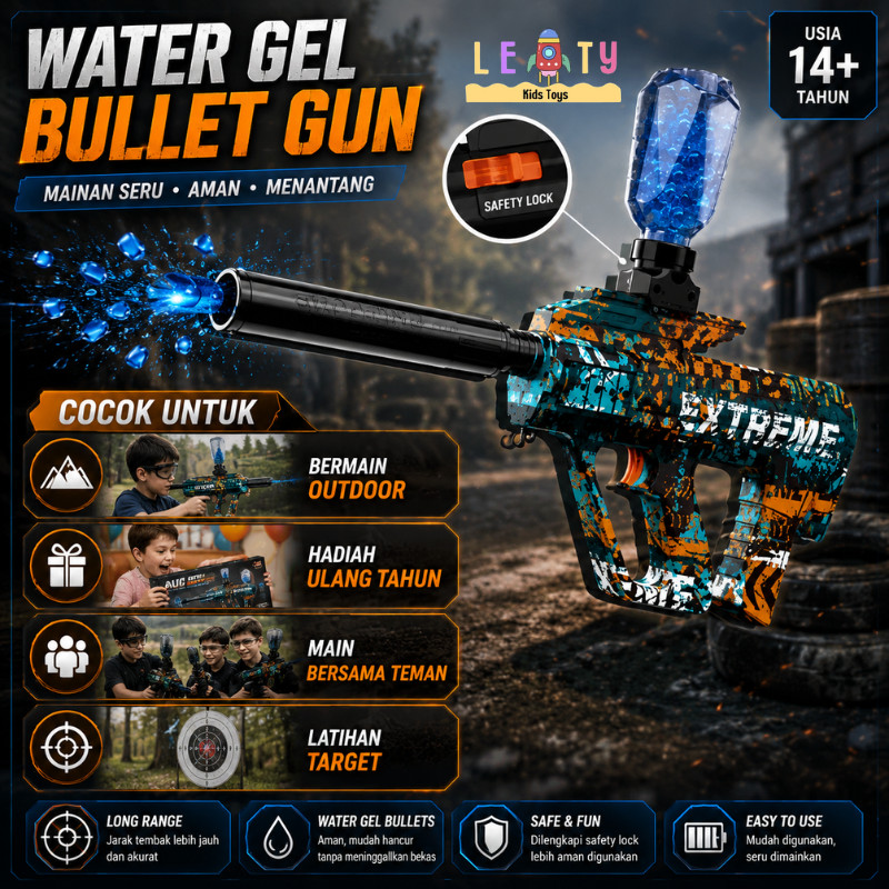Mainan Anak Water Gel Elektrik Blaster AUG Tembak Tembakan Aman Gell 7 8 mm Edukasi Balita FPS Cepat